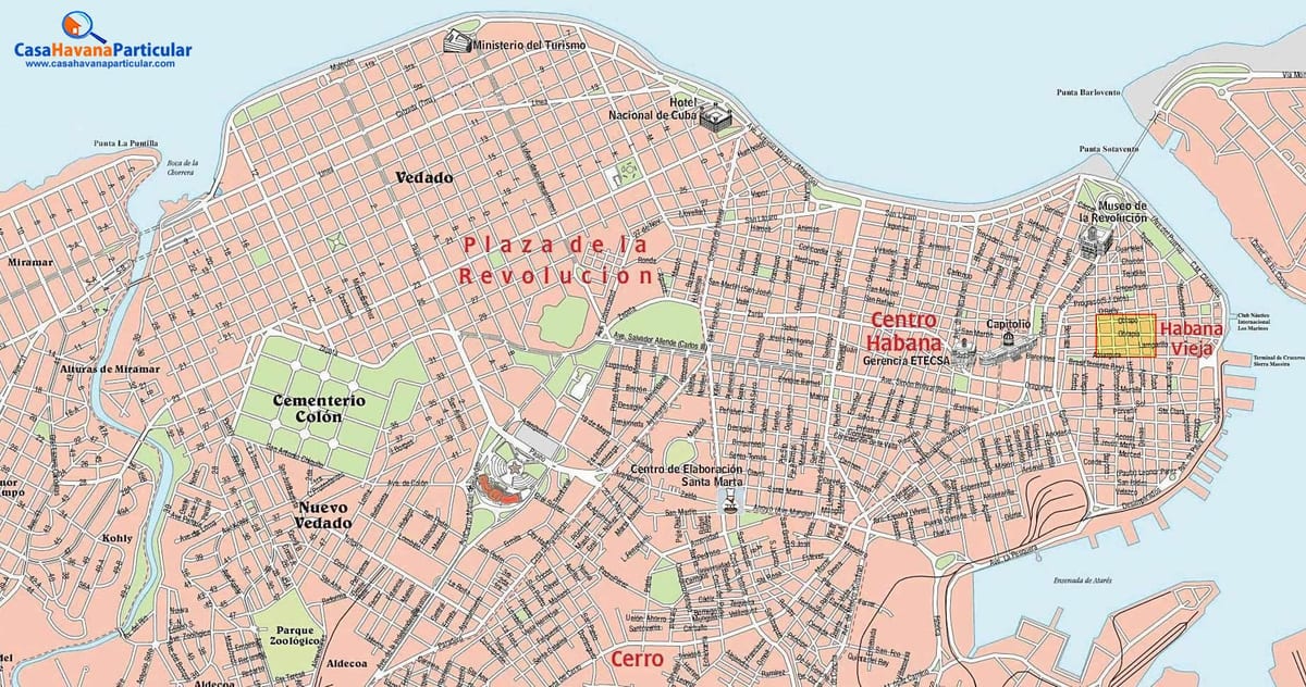rúa da cidade mapa da Habana Cuba
